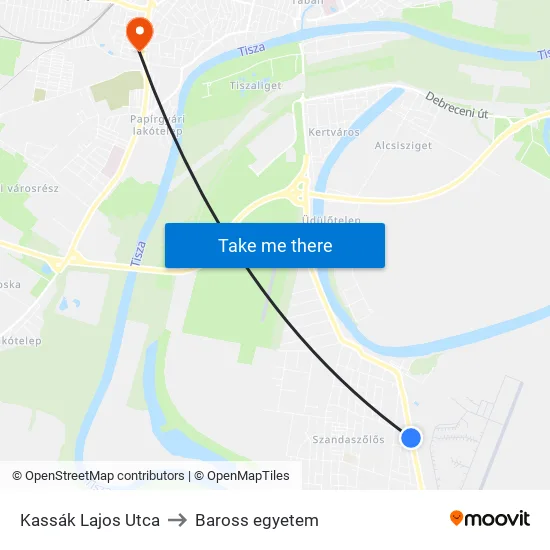 Kassák Lajos Utca to Baross egyetem map