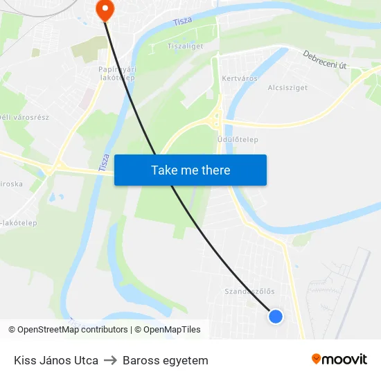 Kiss János Utca to Baross egyetem map