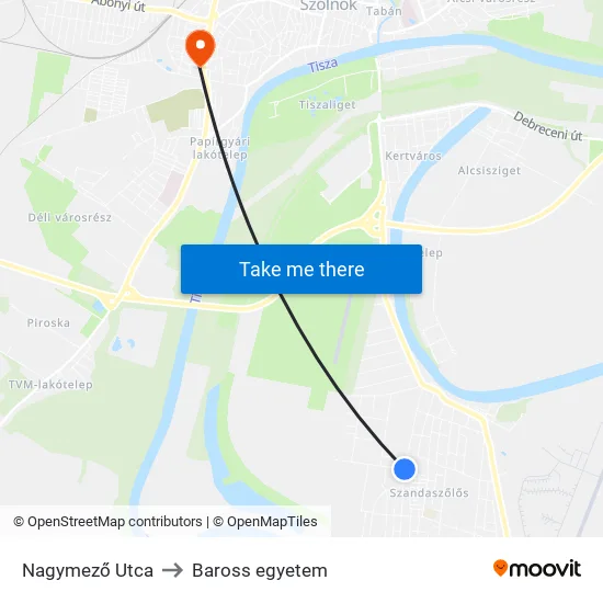 Nagymező Utca to Baross egyetem map