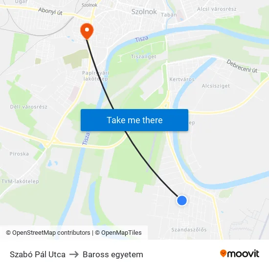 Szabó Pál Utca to Baross egyetem map