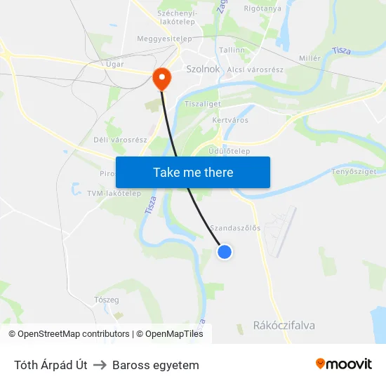 Tóth Árpád Út to Baross egyetem map