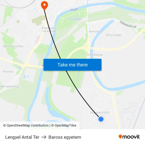 Lengyel Antal Tér to Baross egyetem map