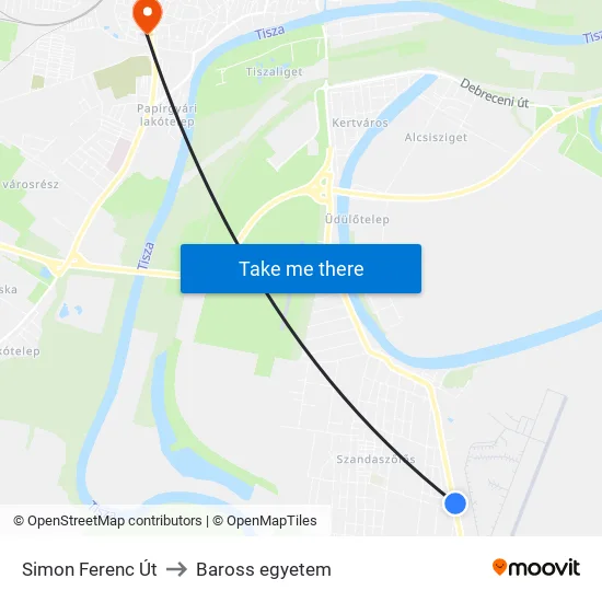 Simon Ferenc Út to Baross egyetem map
