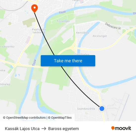 Kassák Lajos Utca to Baross egyetem map