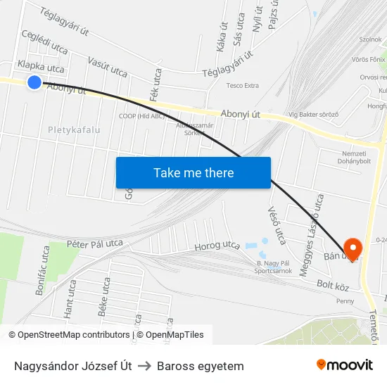 Nagysándor József Út to Baross egyetem map