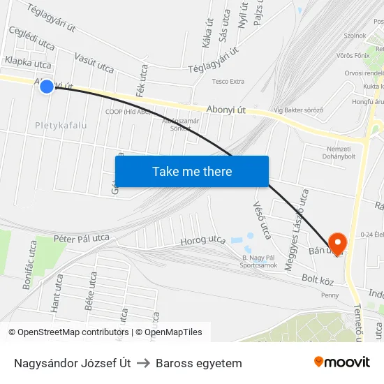 Nagysándor József Út to Baross egyetem map