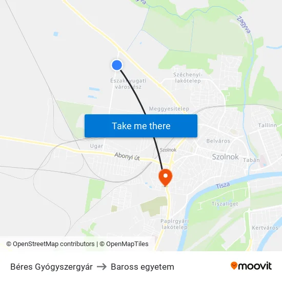 Béres Gyógyszergyár to Baross egyetem map