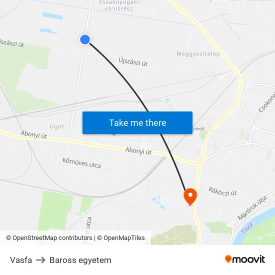 Vasfa to Baross egyetem map