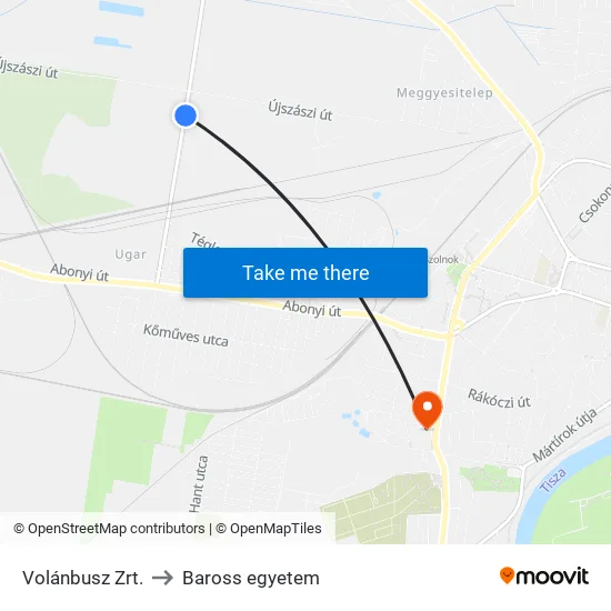 Volánbusz Zrt. to Baross egyetem map