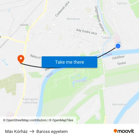 Máv Kórház to Baross egyetem map