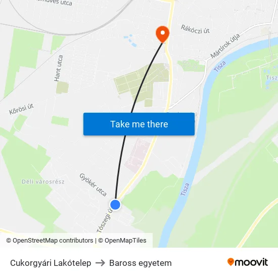 Cukorgyári Lakótelep to Baross egyetem map