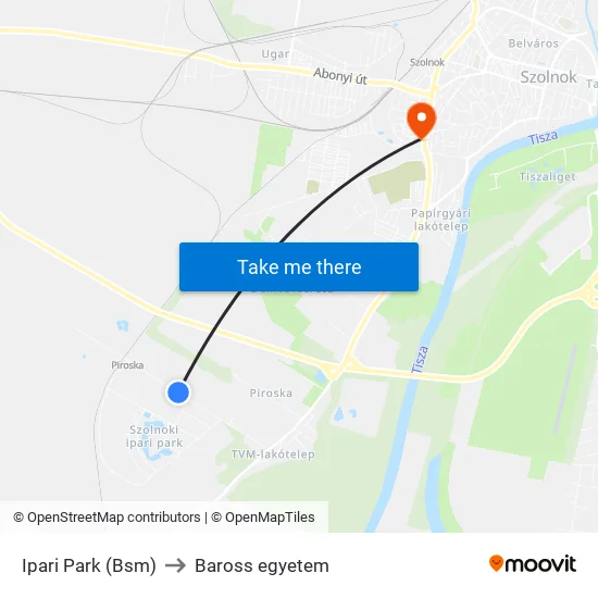 Ipari Park (Bsm) to Baross egyetem map