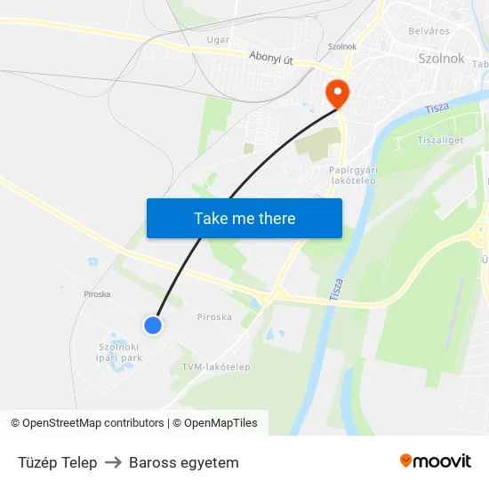 Tüzép Telep to Baross egyetem map
