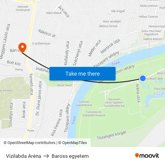 Vizilabda Aréna to Baross egyetem map