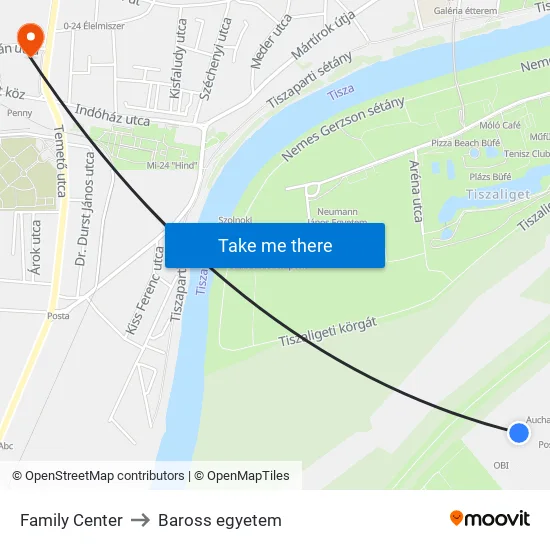 Family Center to Baross egyetem map