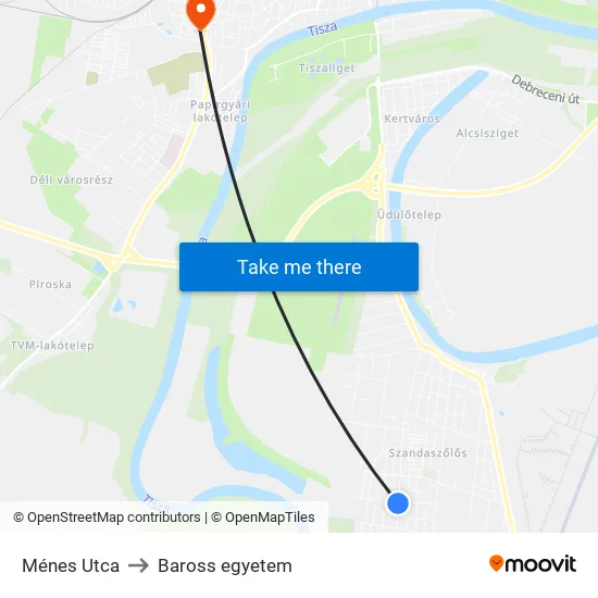 Ménes Utca to Baross egyetem map