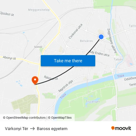 Várkonyi Tér to Baross egyetem map