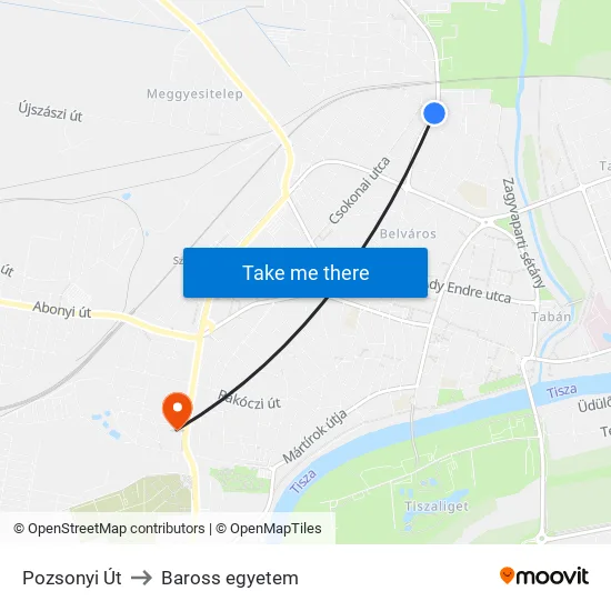 Pozsonyi Út to Baross egyetem map