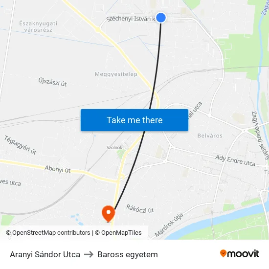 Aranyi Sándor Utca to Baross egyetem map