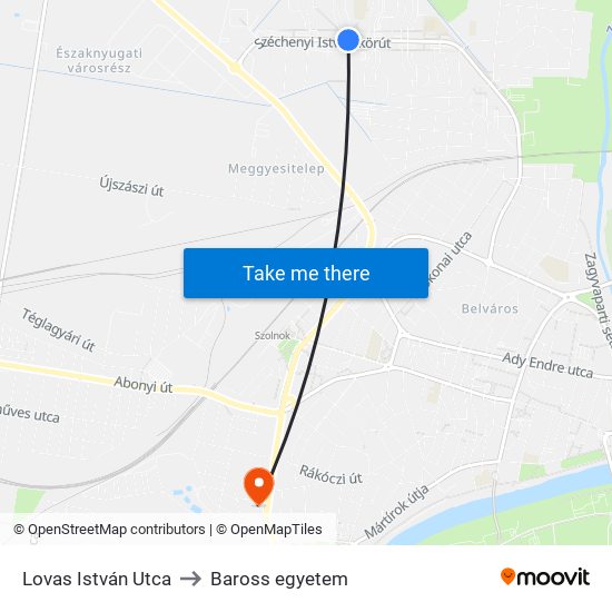 Lovas István Utca to Baross egyetem map