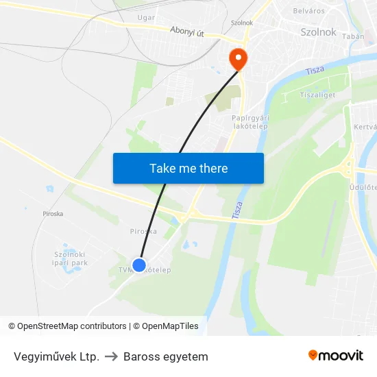 Vegyiművek Ltp. to Baross egyetem map