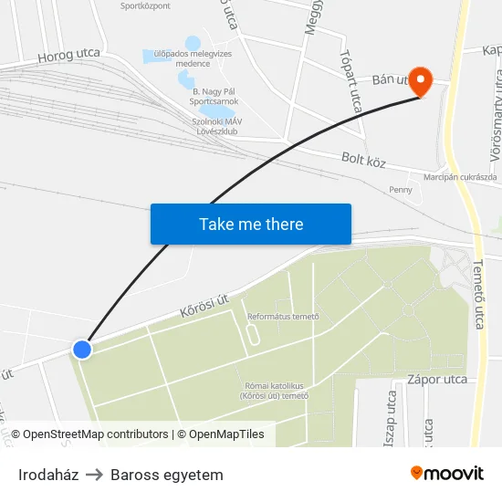 Irodaház to Baross egyetem map