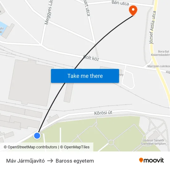 Máv Járműjavító to Baross egyetem map