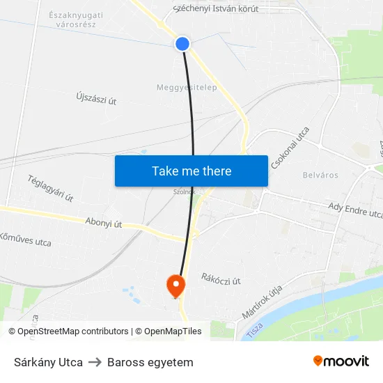Sárkány Utca to Baross egyetem map