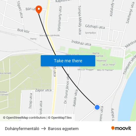 Dohányfermentáló to Baross egyetem map