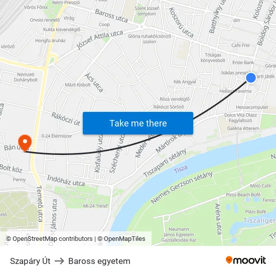 Szapáry Út to Baross egyetem map