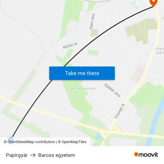 Papírgyár to Baross egyetem map