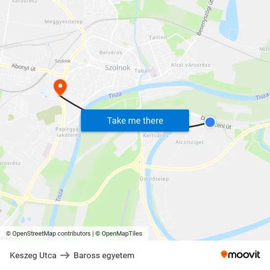 Keszeg Utca to Baross egyetem map