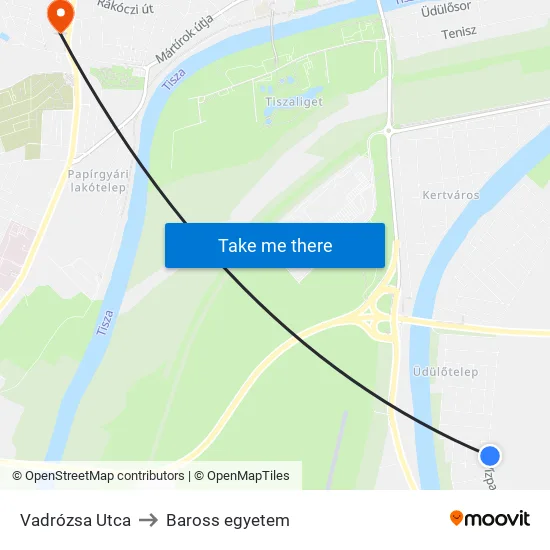 Vadrózsa Utca to Baross egyetem map
