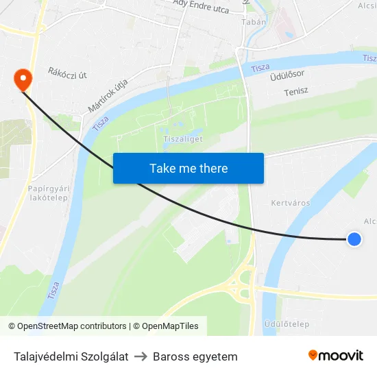 Talajvédelmi Szolgálat to Baross egyetem map