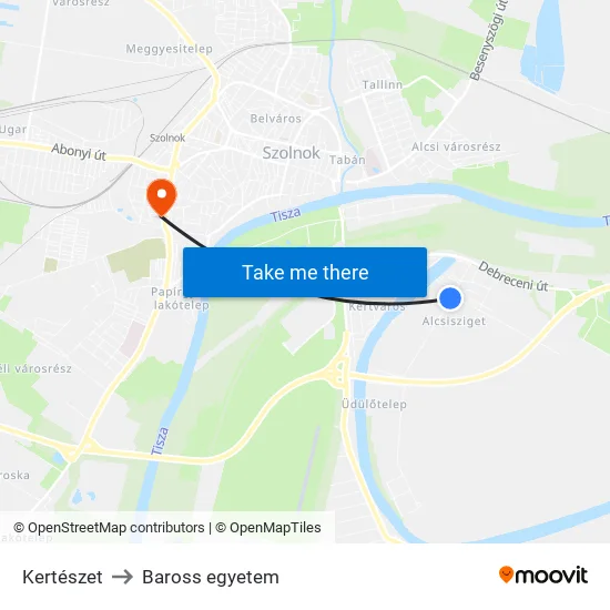 Kertészet to Baross egyetem map