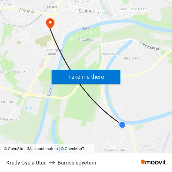 Krúdy Gyula Utca to Baross egyetem map