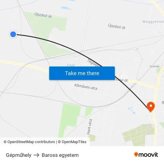 Gépműhely to Baross egyetem map
