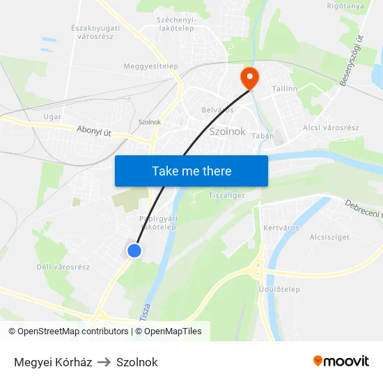 Megyei Kórház to Szolnok map