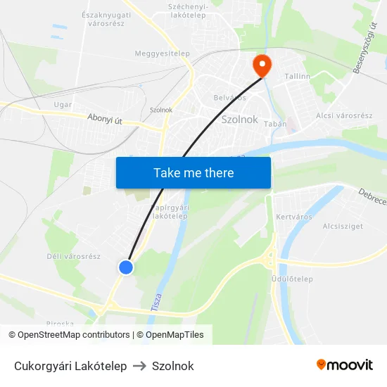 Cukorgyári Lakótelep to Szolnok map
