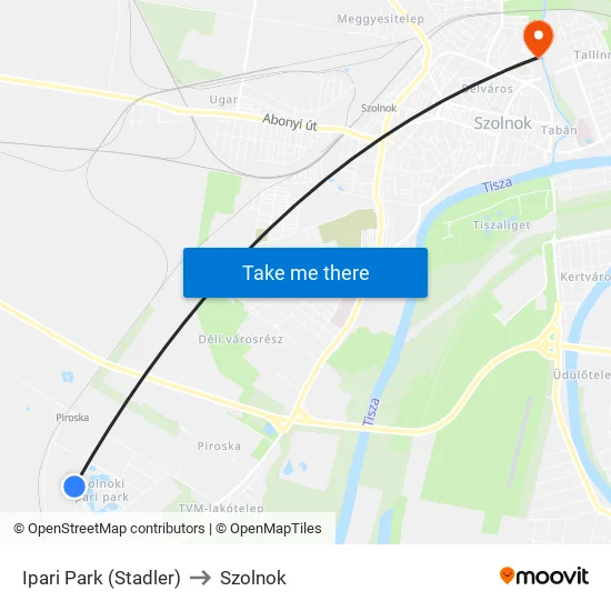 Ipari Park (Stadler) to Szolnok map