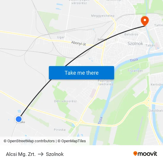 Alcsi Mg. Zrt. to Szolnok map