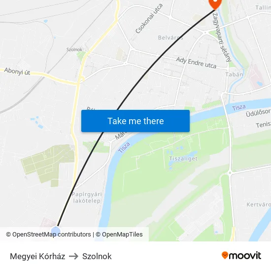 Megyei Kórház to Szolnok map