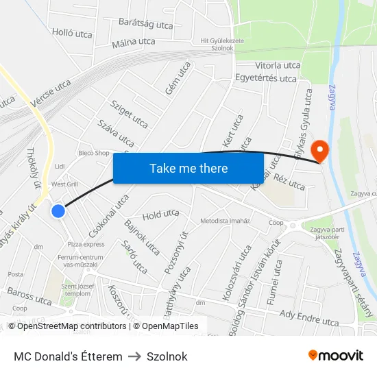 MC Donald's Étterem to Szolnok map
