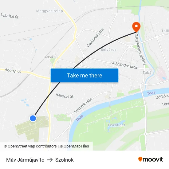 Máv Járműjavító to Szolnok map