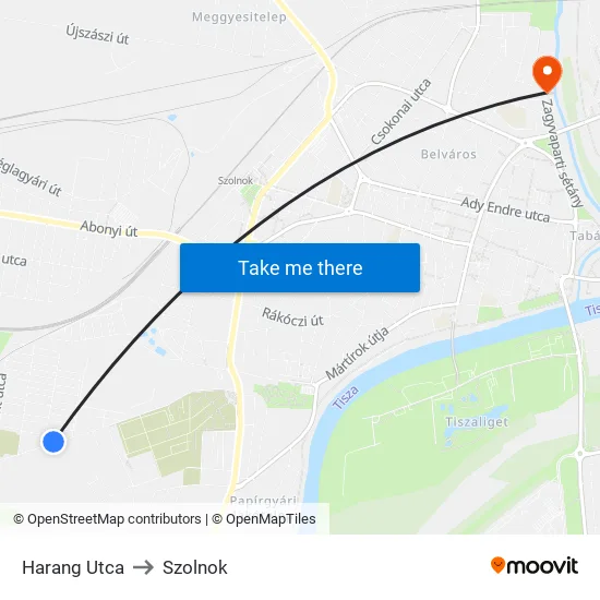 Harang Utca to Szolnok map