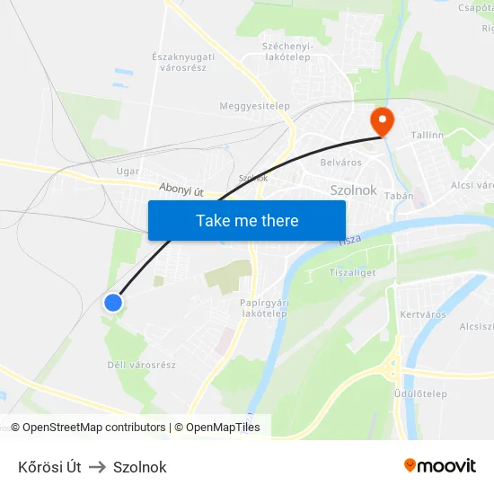 Kőrösi Út to Szolnok map