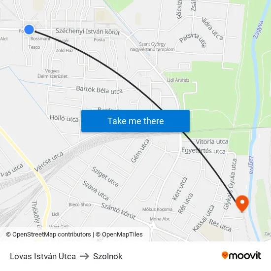 Lovas István Utca to Szolnok map