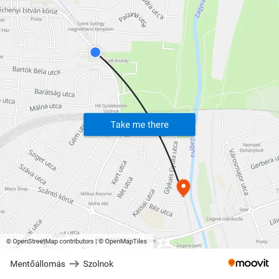 Mentőállomás to Szolnok map