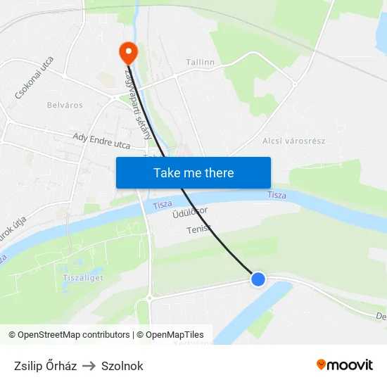 Zsilip Őrház to Szolnok map