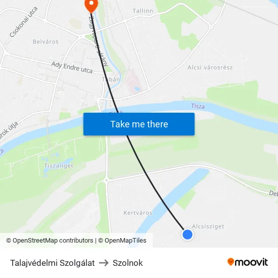Talajvédelmi Szolgálat to Szolnok map